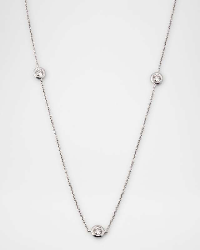 18K White Gold 3 Diamond Dot Necklace, 0.24tcw